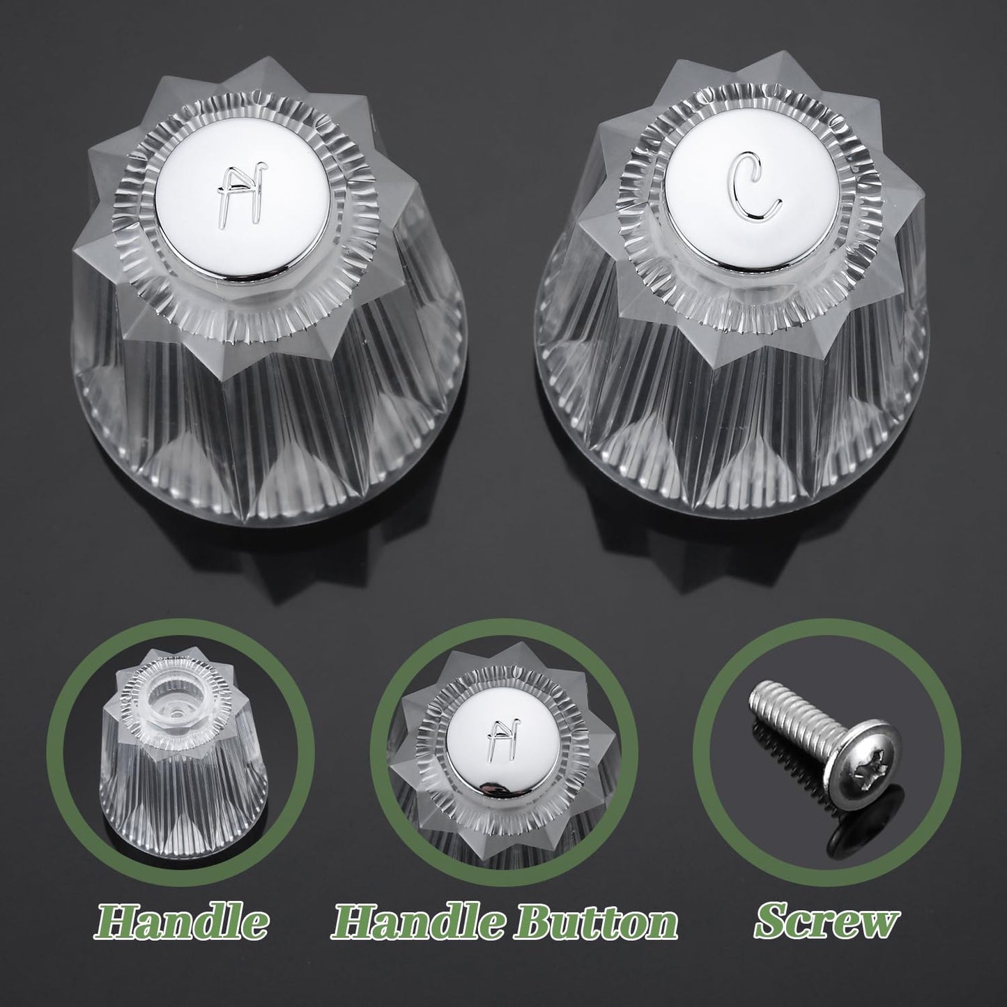 Shower Knob Replacement Compatible with Price Pfister Contessa & Windsor Tub and Shower Faucet Shower Knobs, Shower Knobs 2 Piece Replacement for Pfister Shower Handle Replacement (Clear Acrylic)