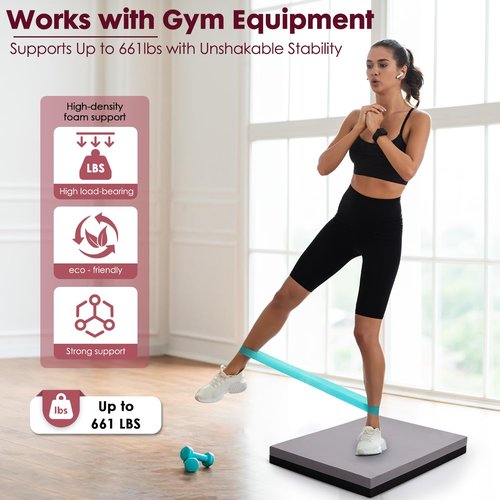 Balance Pad- High-Density Foam Cushion Mat for Yoga, Exercise & Fitness, Non-Slip Stability Trainer for Core Workouts, Thick Foam Balance Board (19.7×15.7×2.4 in) (Black & Gray)