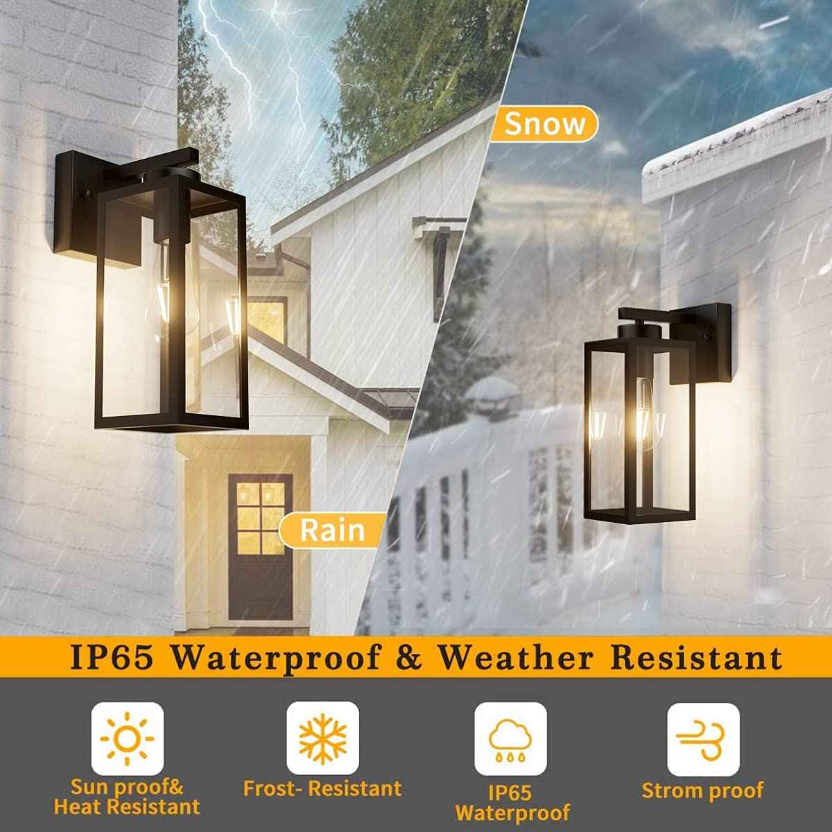Tipace 2 Pack Outdoor Wall Lantern with Dusk to Dawn Sensor, Matte Black Sensor Exterior Light Fixtures,Exterior Wall Sconce with Clear Glass Shade(2700K E26 Bulbs Include)