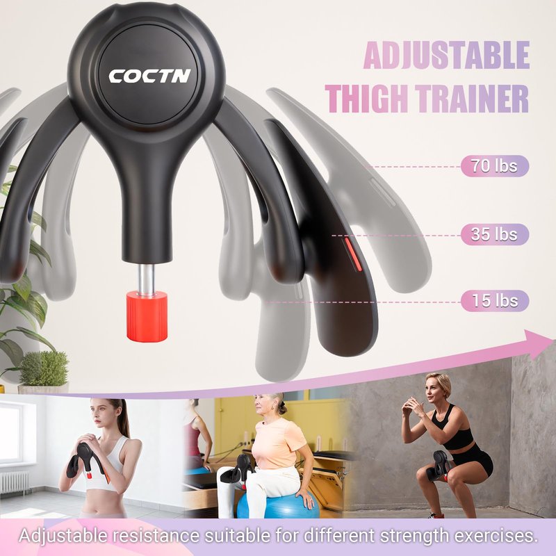 Thigh Trainer for Women, 15-70LB Adjustable Resistance Inner Thigh Exerciser for Pelvic Floor Muscle Repair, Thigh Workout Kegel Exercise Equipment for Shaping, Yoga & Weight Loss at Home Gym -Black
