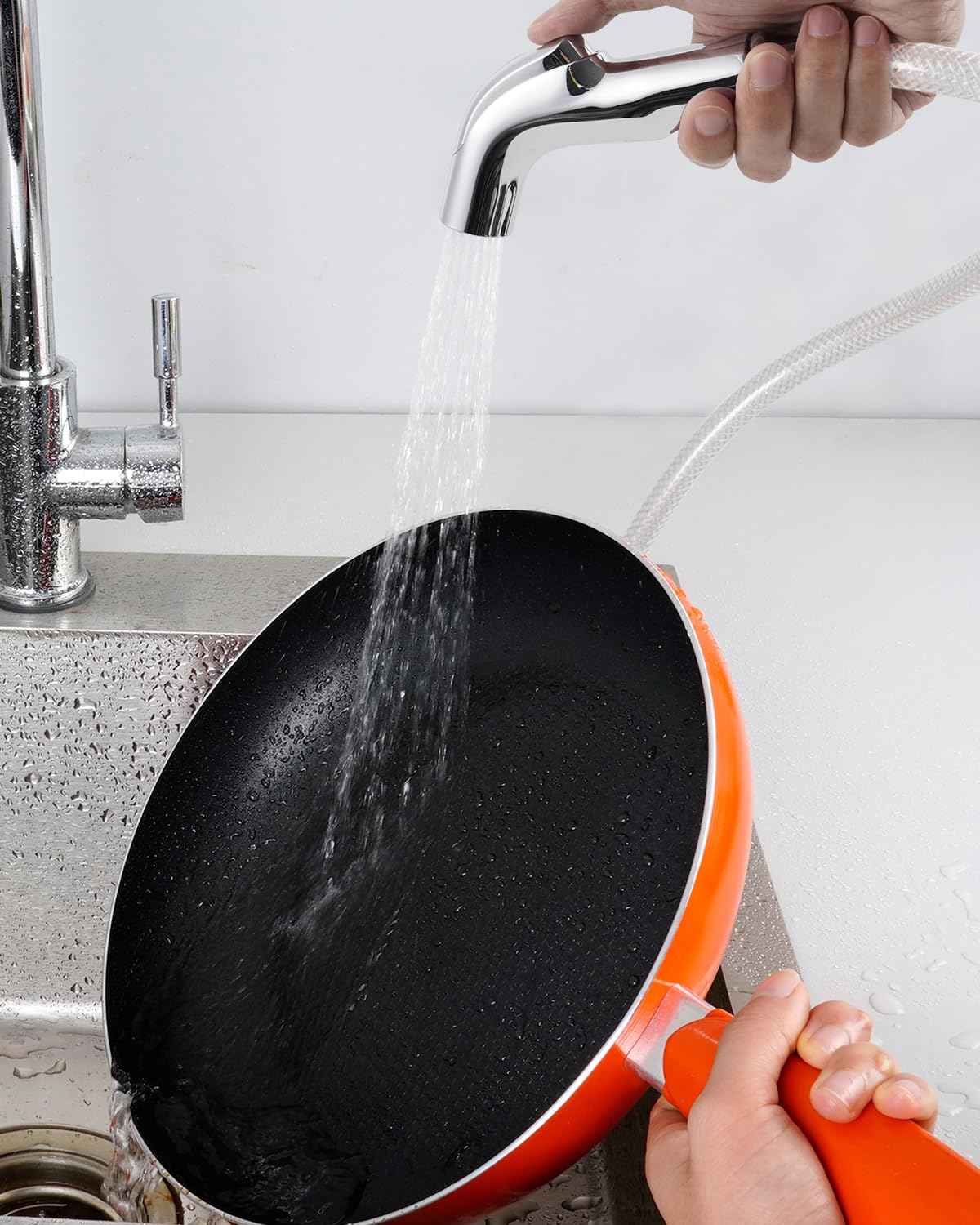 Hygie Rinse Universal Kitchen Sink Faucet Sprayer Head Attachment Compatible with Moen Faucet Sprayer Replacement, Kitchen Sink Side Sprayer with Transparent Hose/Holder, Chrome