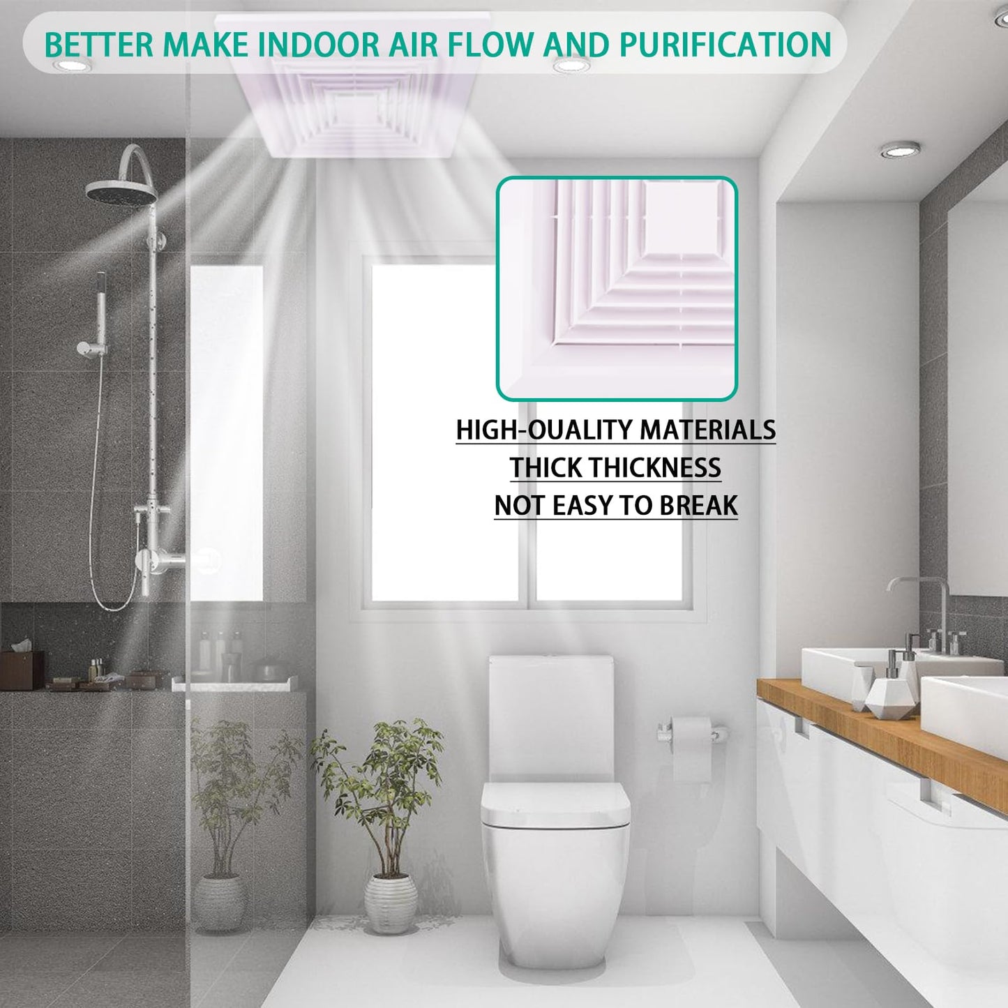 TIHCXNY 1-Piece (9"x9"Inches) Bathroom Exhaust Fan Cover with Spring, Square Ceiling or Wall Mounted Exhaust Fan, Ceiling Fan, Grille, Air Diffuser, Diverter Ventilation Hood, Replacement Accessories