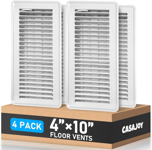 Heavy Duty 4x10 Inch Metal Floor Vents - 6 Pack Rust Proof Air Vent Covers for Home