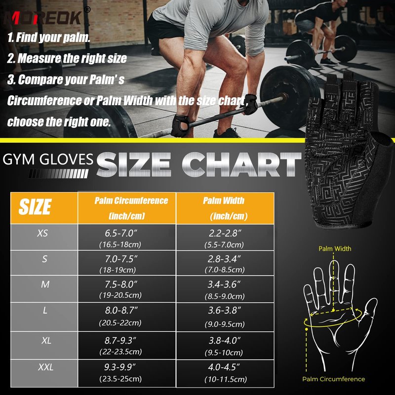MOREOK Workout Gloves for Men/Women- [3/4 Finger] [Curved Open Back] Gloves for Weightlifting,Exercise,Training,Pull ups,Fitness and Rowing -S