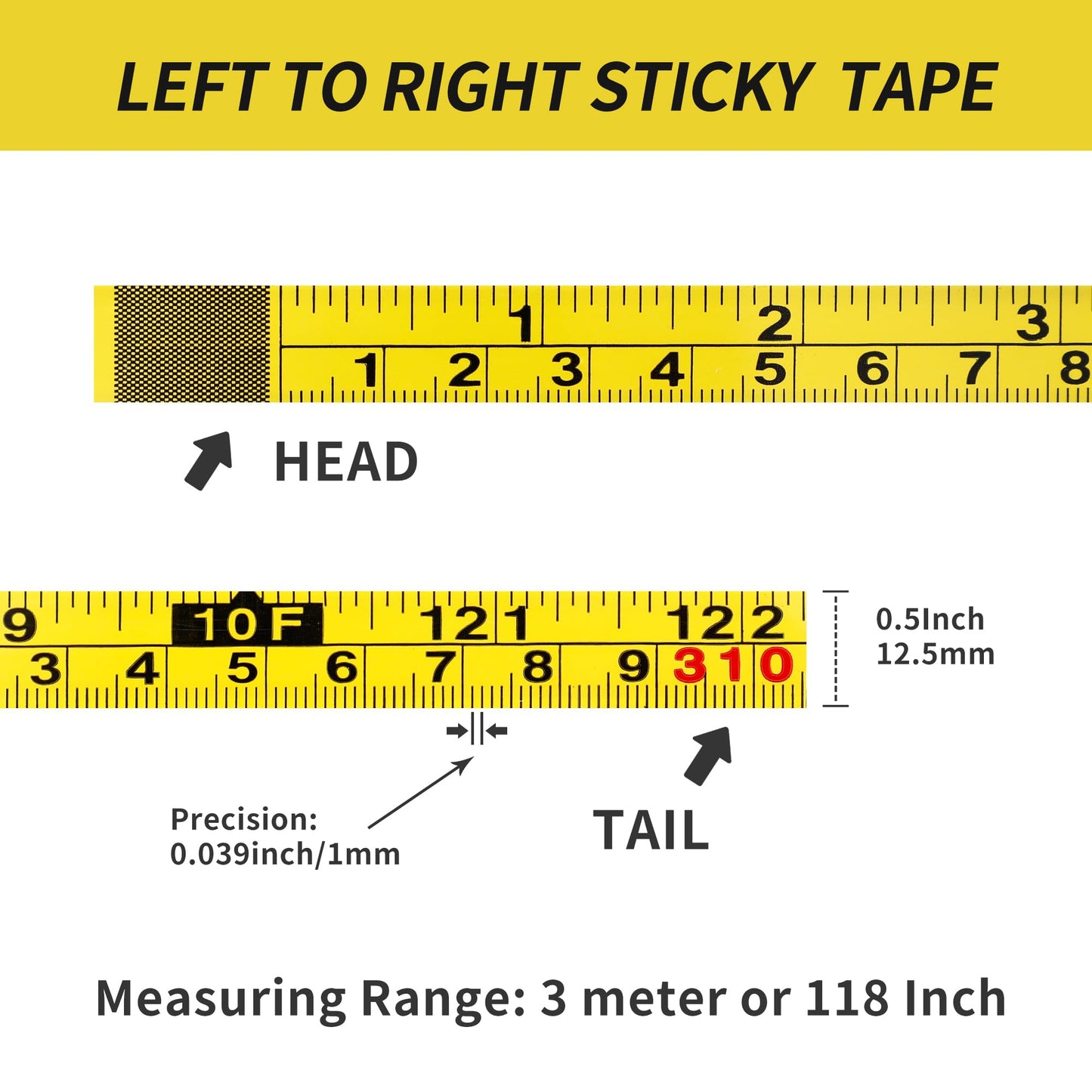 2Pcs Steel Self-Adhesive Measuring Tape, Imperial & Metric Tape Measure Sticker Ruler, Left to Right and Right to Left Stick on Tape Measure for Workbench, Woodworking, Saw & Drafting, 310cm/122Inch