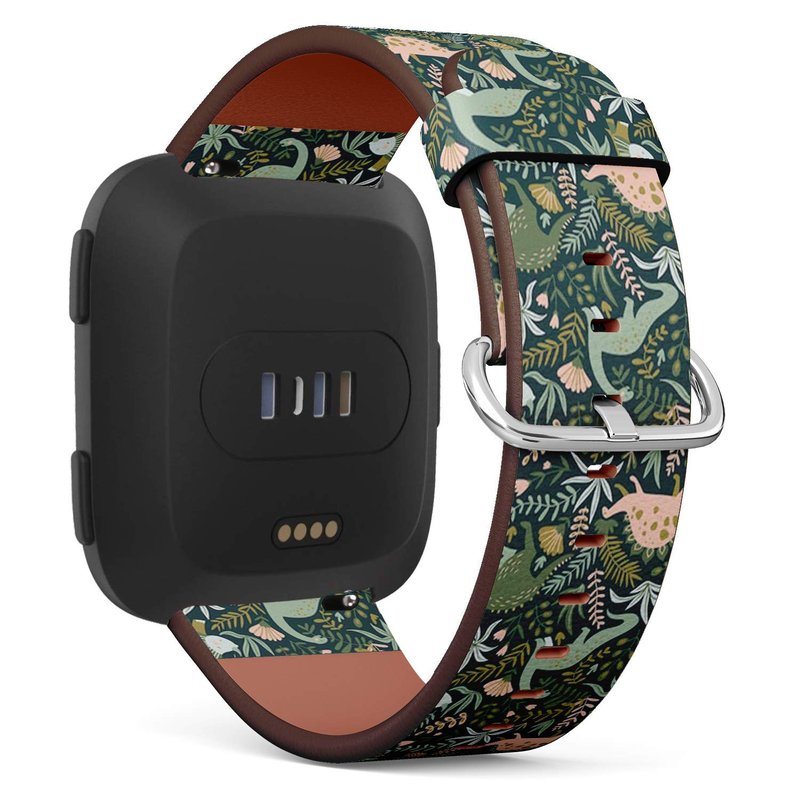 Q-Beans Replacement Band, Compatible with Fitbit Versa/Versa 2 / Versa Lite - Leather Band Bracelet Strap Wristband Accessory // Dinosaurs