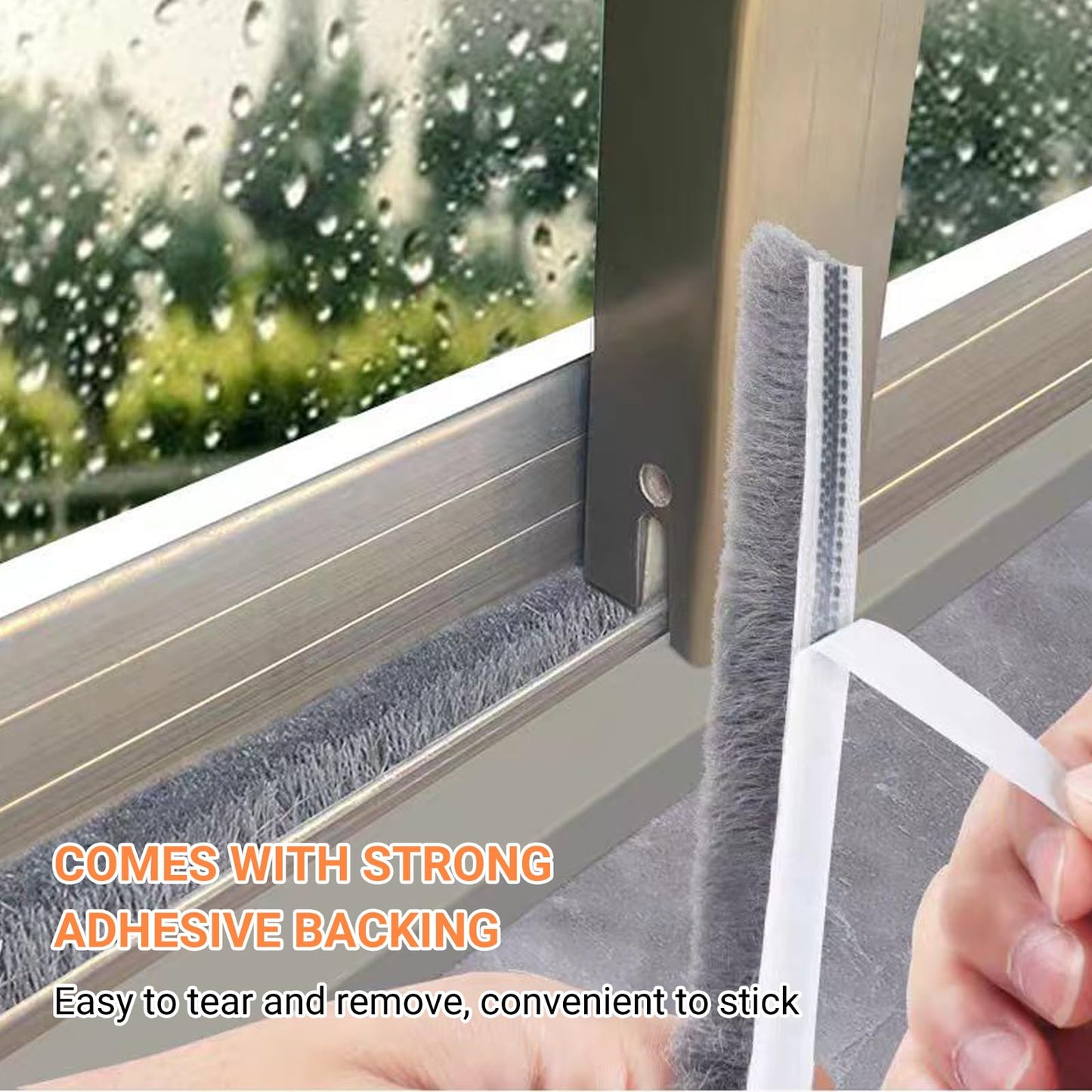 Weather Stripping Door Window Seal, 33Ft Self-Adhesive Brush Door Soundproofing Seal Strip for Sliding Windows and Door Frames, 0.35 Wide X 0.2 Inch Thick, Gray