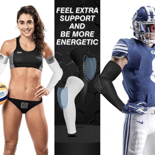 AceList Youth & Adult Honeycomb Padded Elbow Sleeve - Compression Arm Guard for Basketball, Volleyball, Football - Lightweight, Breathable Sports Protection Gear - White