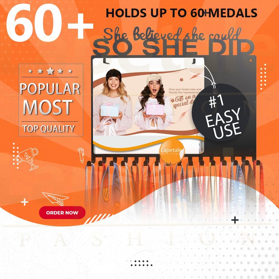 SO SHE DID Race Medal Holder - Stylish Wall Hanger for Marathon & Runner Medals | Durable Display