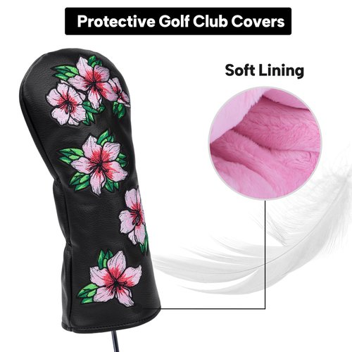 Golf Headcovers Embroidery Driver Cover Fariway Wood Headcover Hybrid Head Covers Leather Golf Club Covers for Most Brand,Black (for Driver)