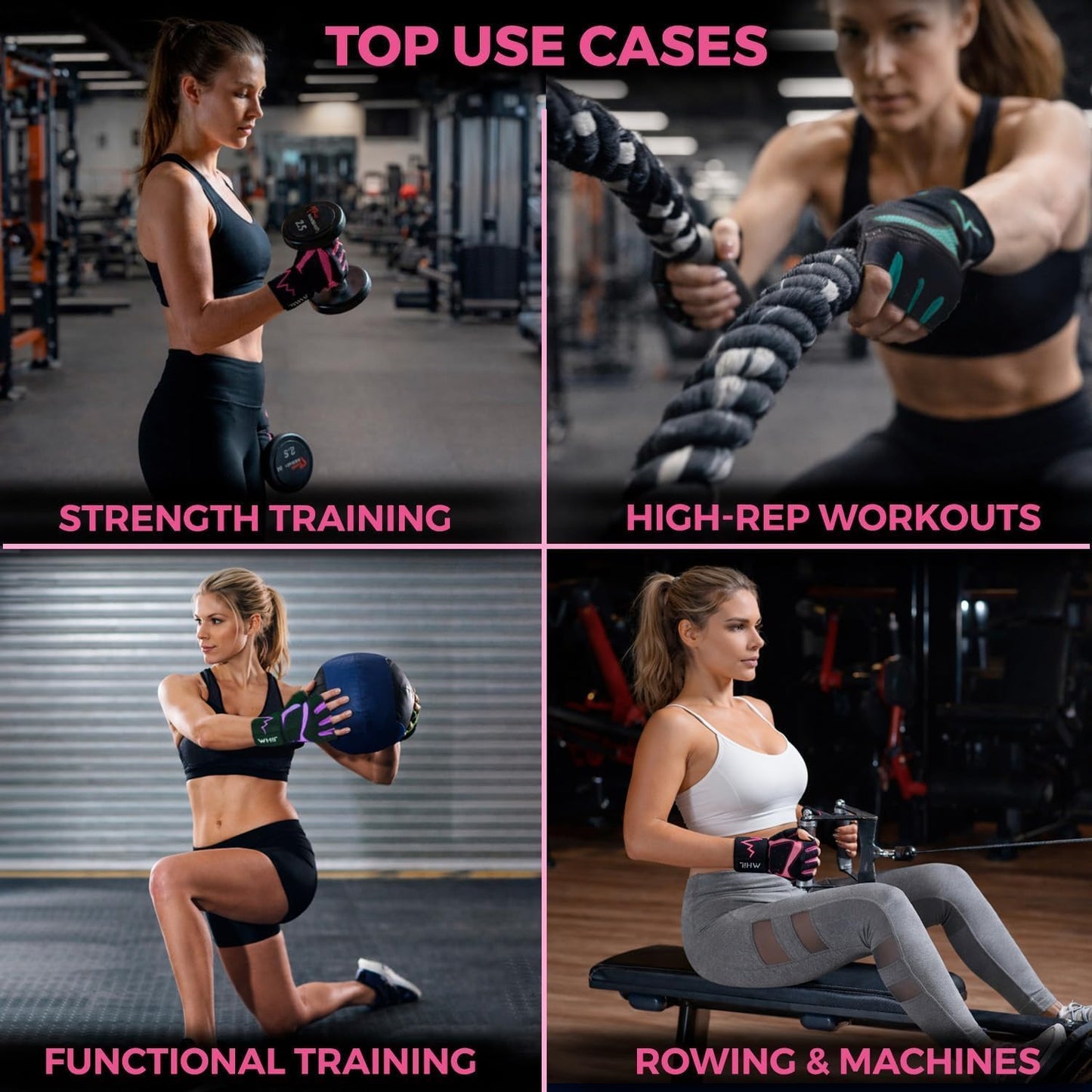 MhIL Workout Gloves for Women - Breathable Gym Gloves with Palm Protection & Enhanced Grip | Padded Weightlifting Gloves with Wrist Wraps
