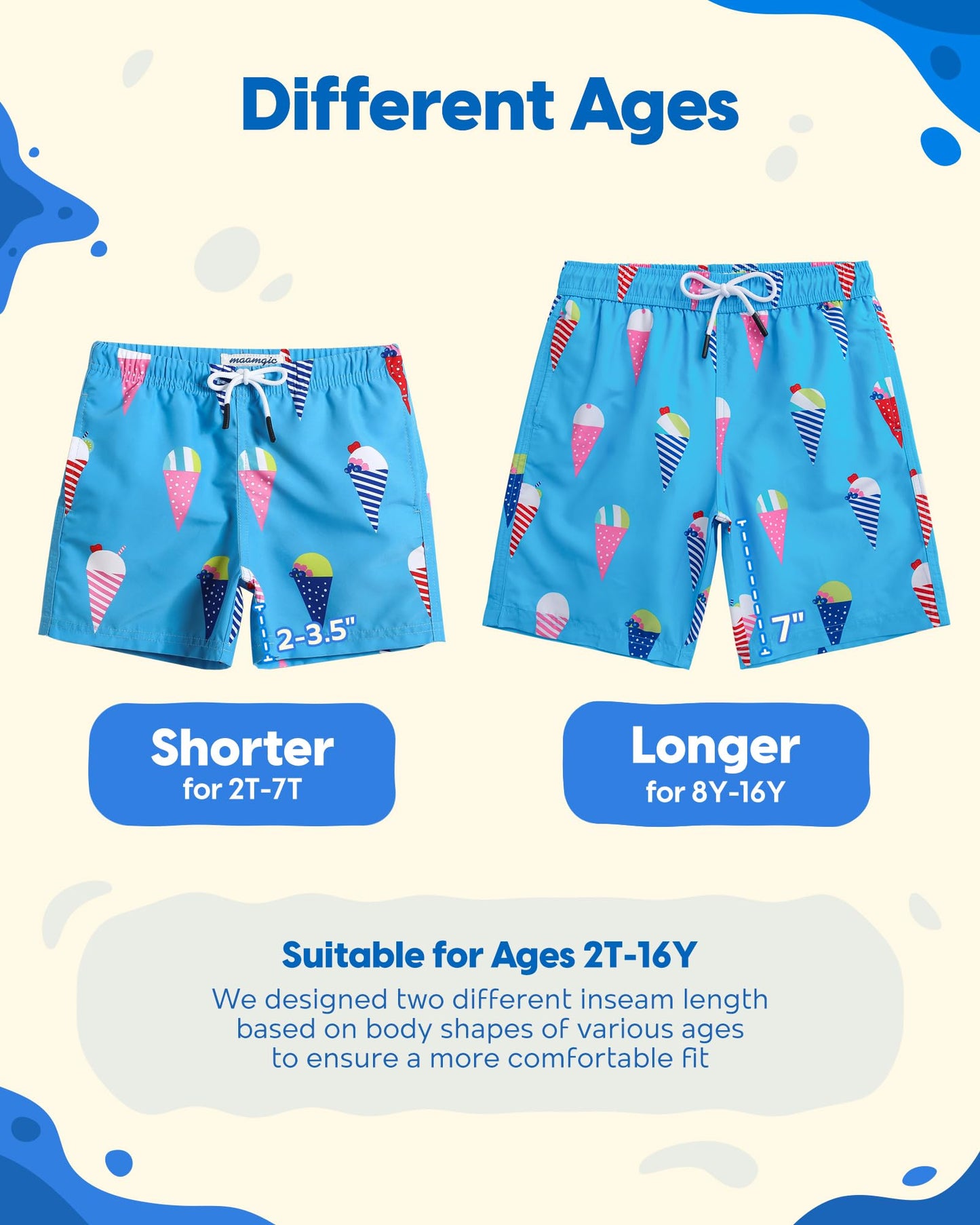 maamgic Boys Swim Trunks Toddler Swim Shorts Little Boys Bathing Suit Swimsuit Toddler Boy Swimwear,Ice-Lake Blue,14 T