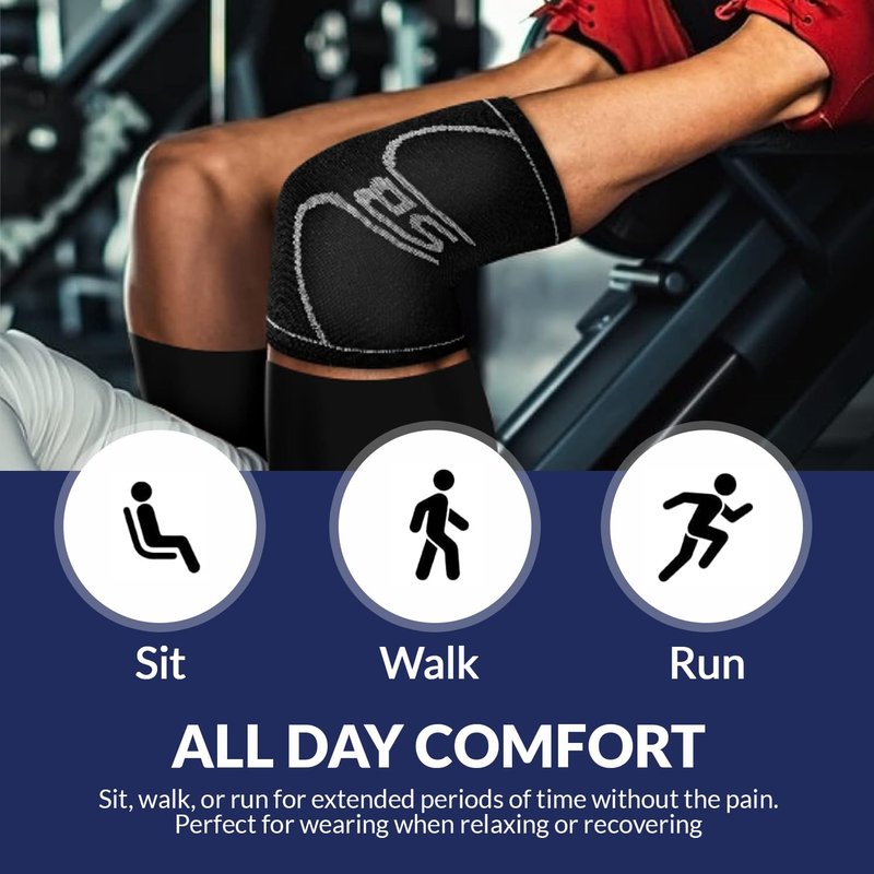 SB SOX Compression Knee Brace - Great Support That Stays in Place - Perfect for Recovery, Everyday Use - Best Treatment for Pain Relief, Meniscus Tear, Arthritis (Black/Gray, Large)