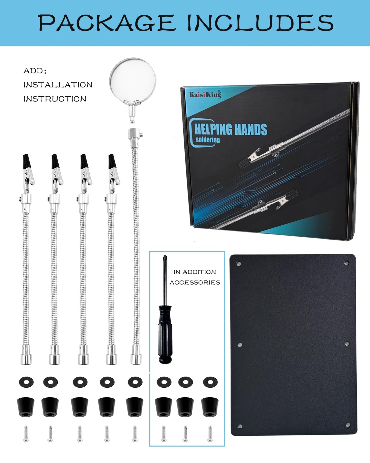 Kaisiking Helping Hands Soldering Station with Magnifying Glass, PCB Holder 4 Flexible Arms Magnifier and Third Hand Soldering Tool for Electronic Repair Soldering Jewelry Crafts