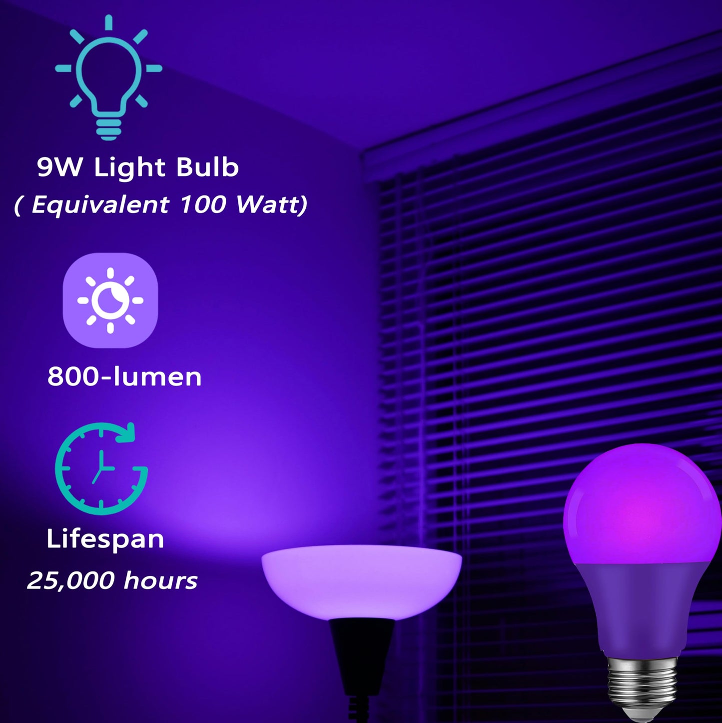 U4GLORY 4 Pack LED Purple Light Bulbs - A19 9W(60W Equivalent) E26 Base LED Purple Light Bulb for Party Decoration, Porch, Halloween Christmas Wedding, Home/Holiday Lighting, Decorative Illumination