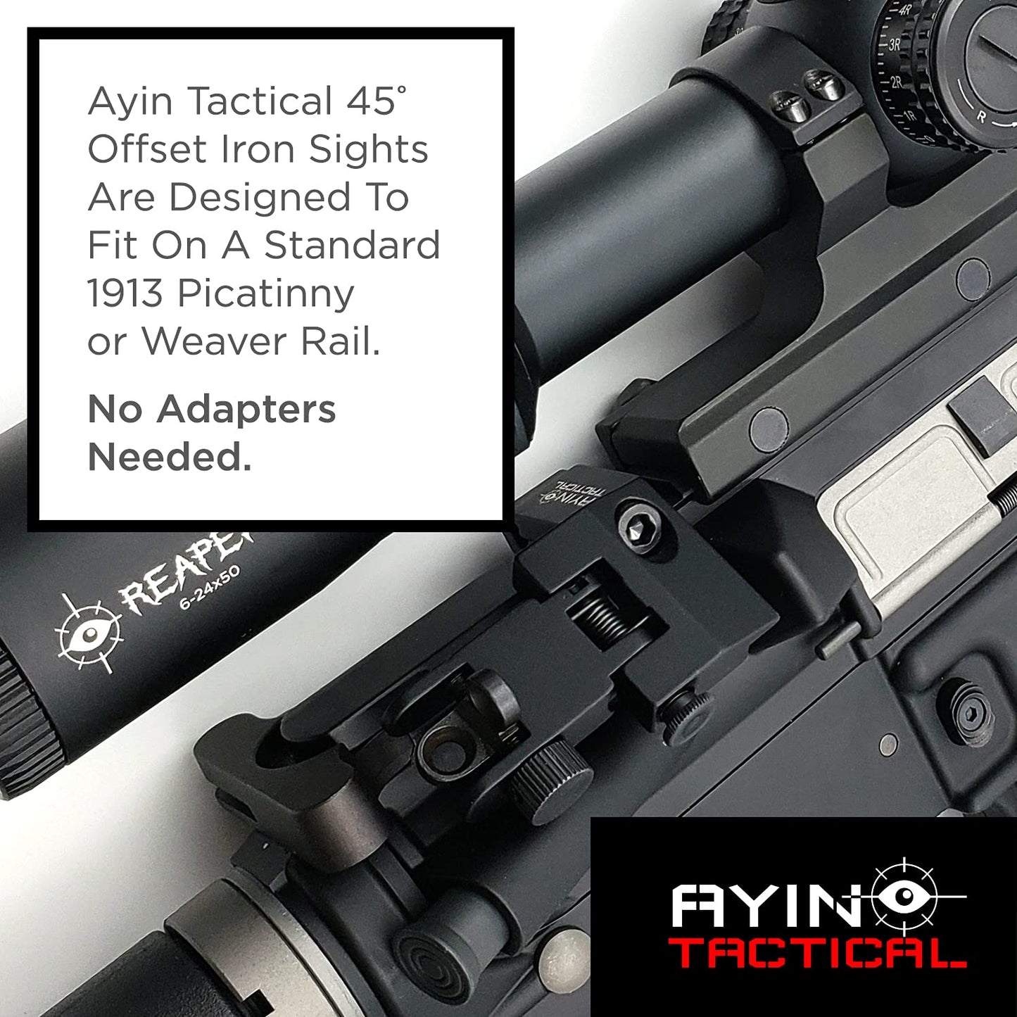 AYIN Tactical Flip Up Iron Sights for Rifle, Rapid Transition Backup Front and Rear Iron Sight, Picatinny Rail and Weaver Rail (45 Degree Offset Sight)