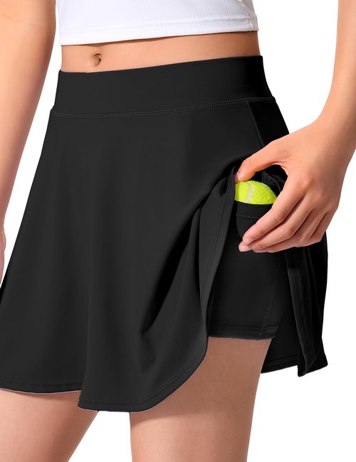 JOCMIC Girls Tennis Skirt with Pockets Athletic Skort Inner Shorts for Golf Running Sports Black 9-10 Years