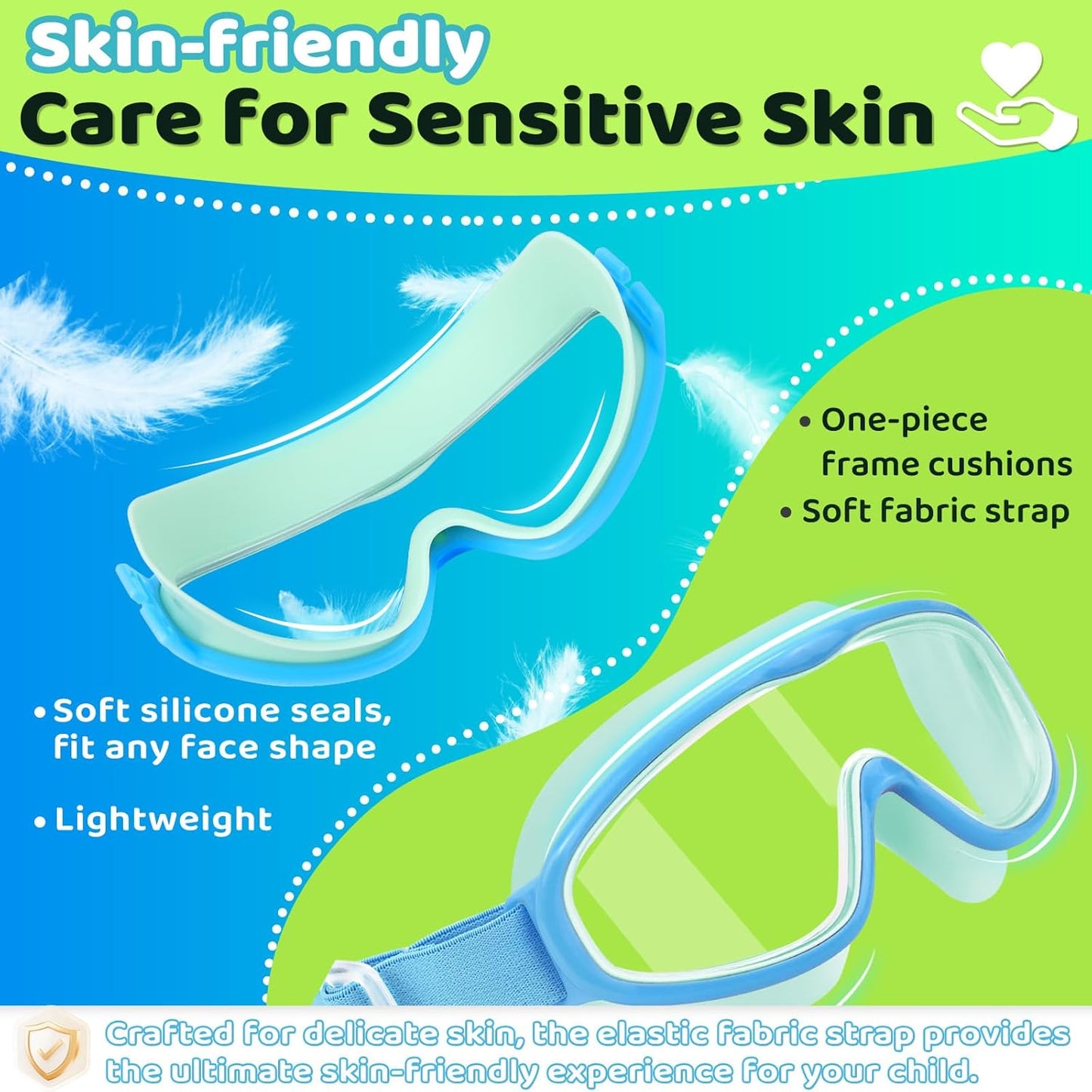 Vvinca Kids Swim Goggles - Wide View Anti-Fog & UV Protection | Comfortable Fabric Strap for Ages 3-14