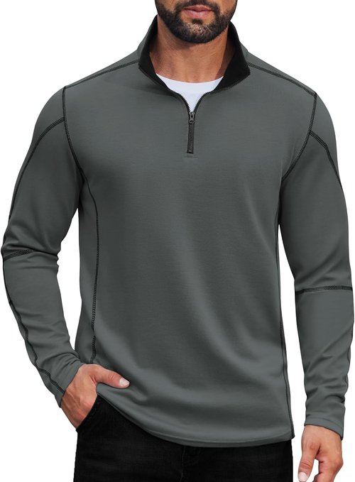 COOFANDY Men's Athletic Quarter Zip Pullover - Long Sleeve Running Shirt for Fall Workouts | Comfortable Fit
