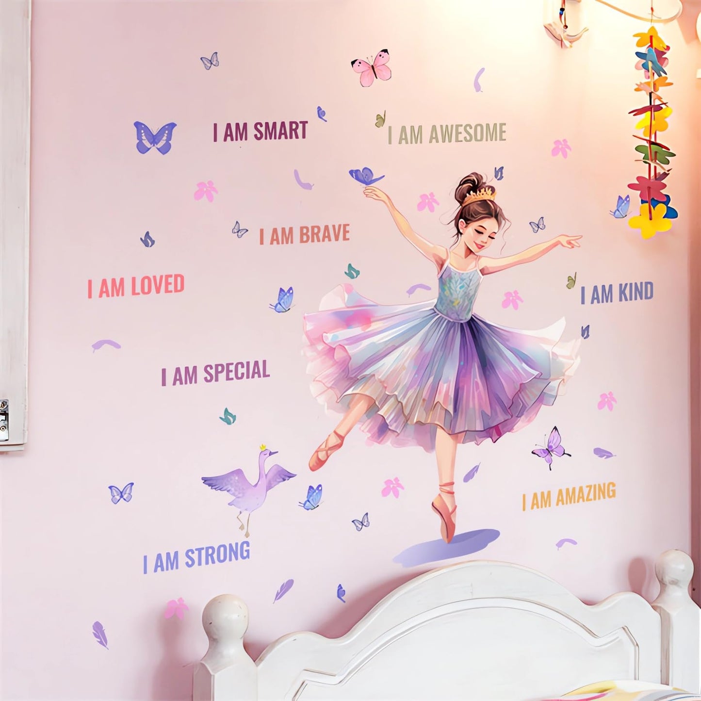 Lovely Dancing Ballet Girl Inspirational Quotes Wall Stickers, sacinora Butterfly Motivational Wall Decals Removable Vinyl Peel and Stick for Teens Girls Kids Nursery Bedroom Children’s Room Art Decor