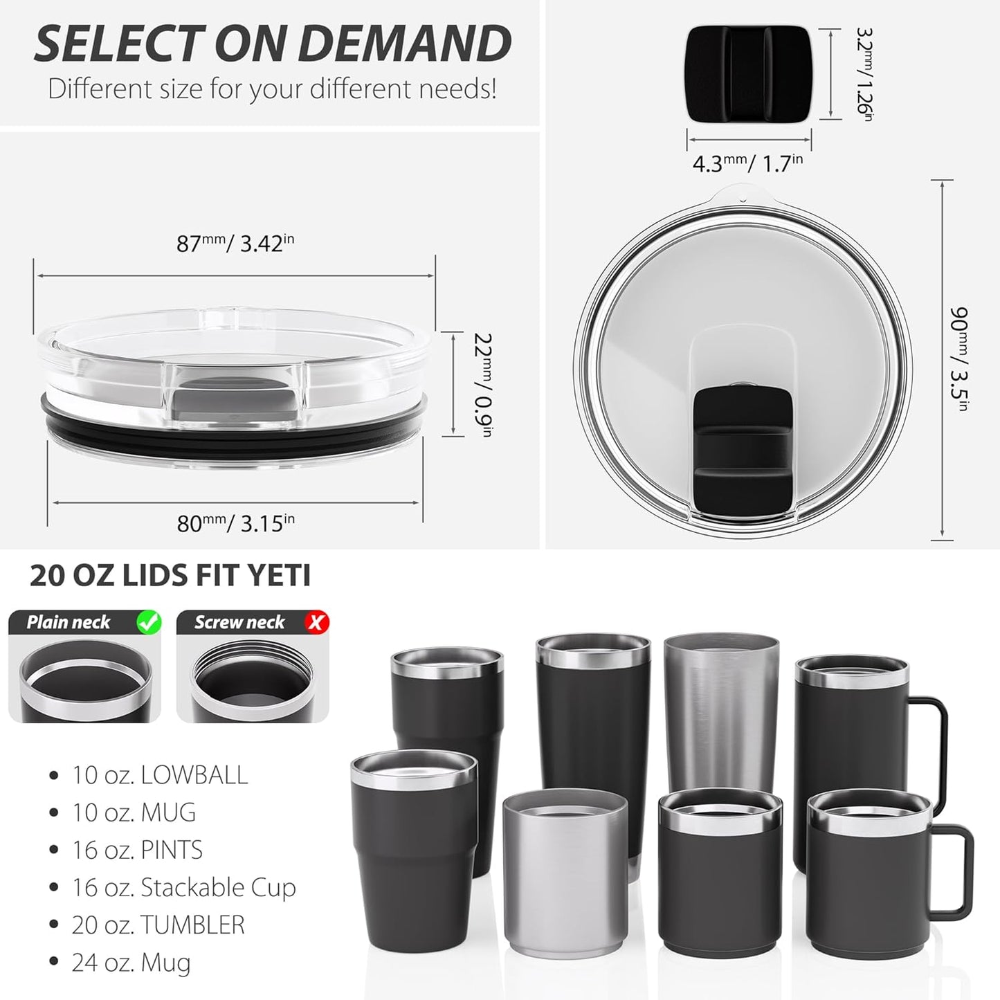 YETI Replacement Tumbler Lids - 20 oz Magnetic Slider Covers | BPA-Free & Easy to Clean - 3 Pack