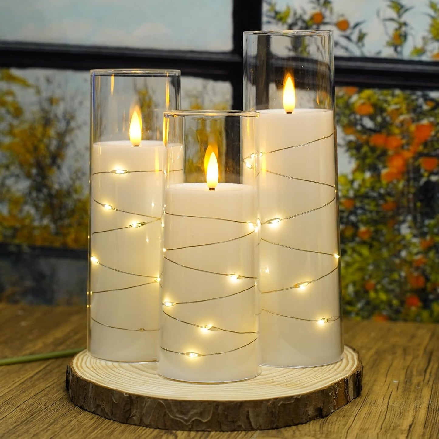 Flameless LED Pillar Candles Set - 9 Pcs White with Remote & Star String for Home Decor