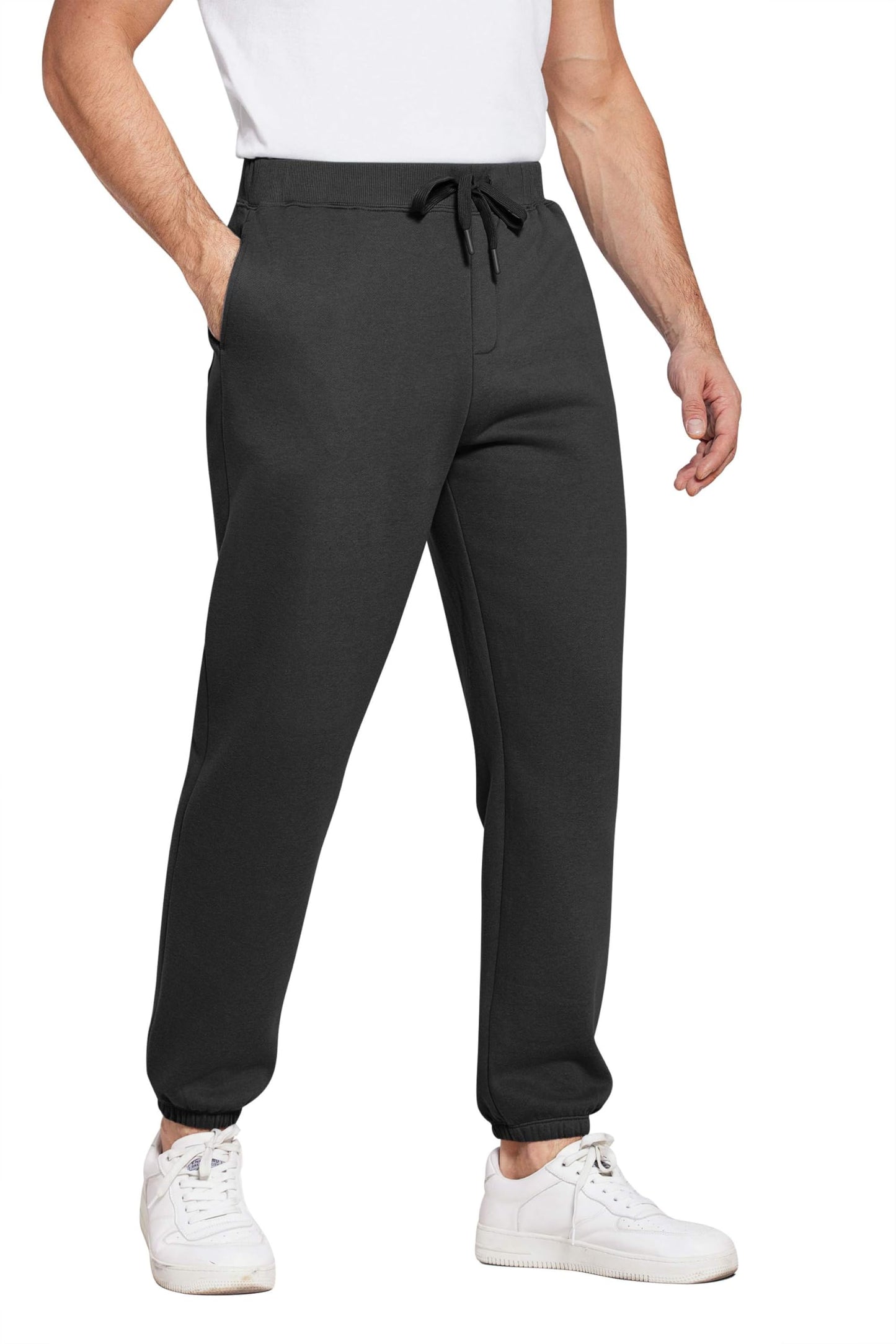 PINSPARK Grey Sweatpants Men Fleece Joggers Cuffed Warm Cotton Workout Pants for Men with Pockets
