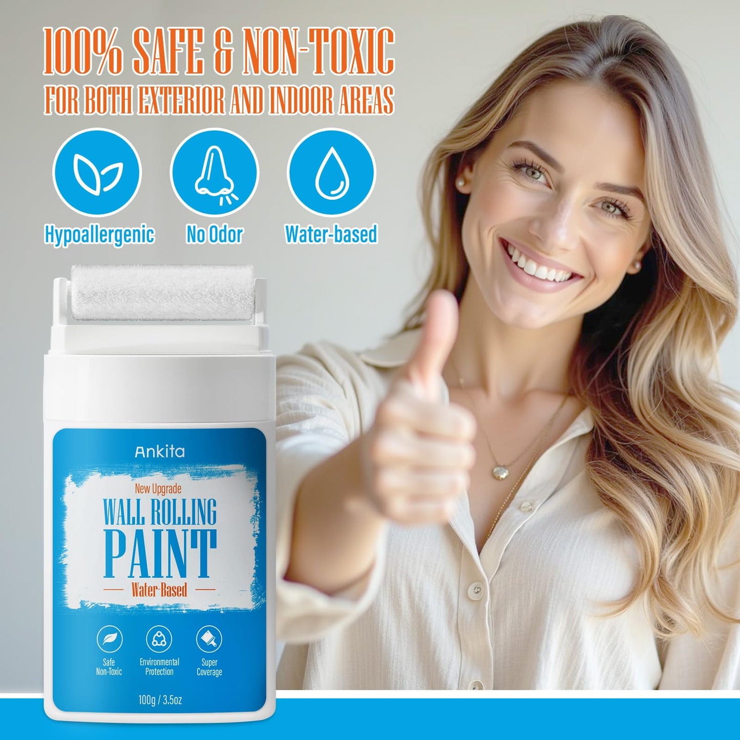 White Paint for Wall, Fast-Drying Wall Paint Touch up for Interior & Exterior wall, Water Based & Low Odor Kit with Roller Brush, for Ceiling, Wood, Metal, Low VOC, 3.5oz