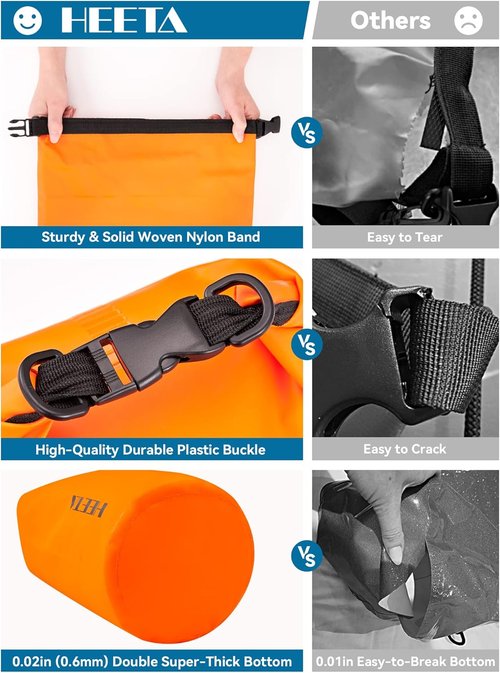 HEETA Waterproof Dry Bag - Lightweight Roll Top Storage for Travel & Outdoor Adventures | 5L-40L Sizes