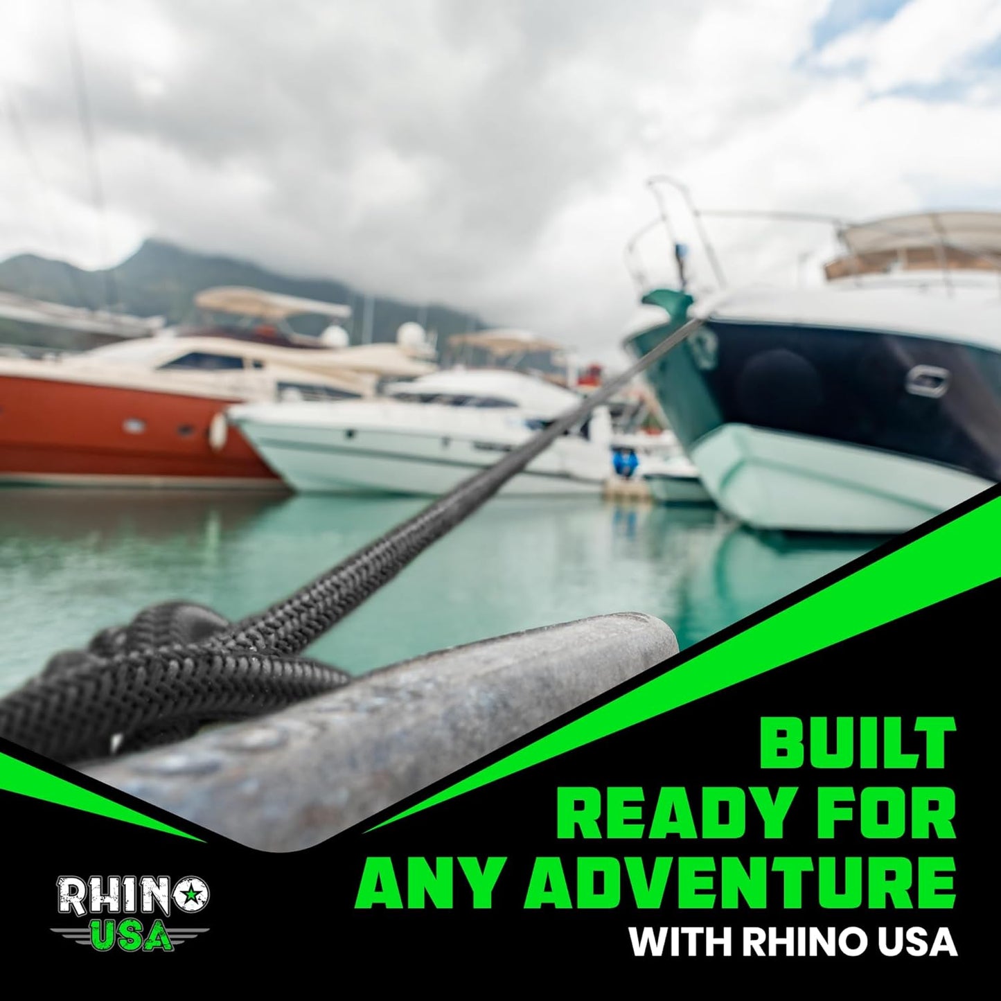 Rhino USA Dock Lines - Heavy Duty 1/2" x 16' Marine Grade Rope for Boats, Kayaks & Pontoons | Black