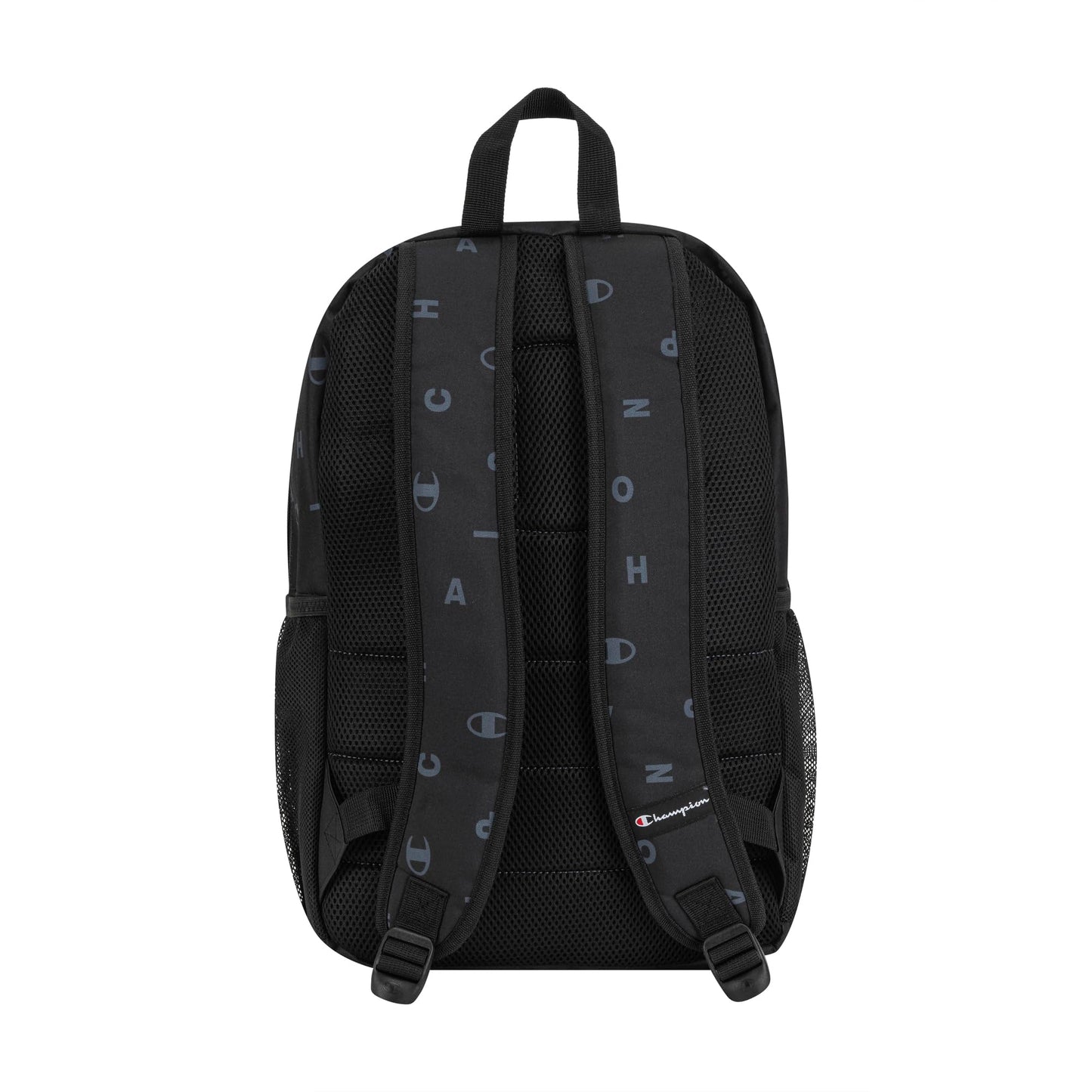 Champion Kids' Merit Backpack with Padded Straps, Water Bottle Pocket and Laptop Compartment for Daily Use, Black/Grey, One Size