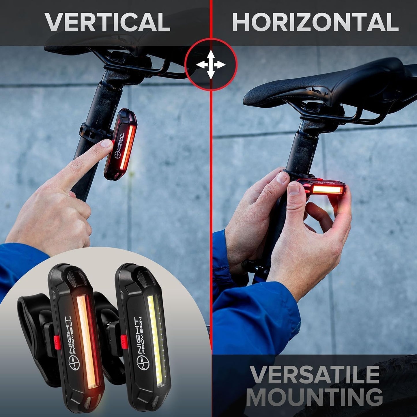 LINE-120 Front & Rear Bike or Skateboard Lights – USB Rechargeable LED Headlight & Taillight Set – Accessories for Bicycle, Longboard & Skateboard Safety (Front/USB-C)