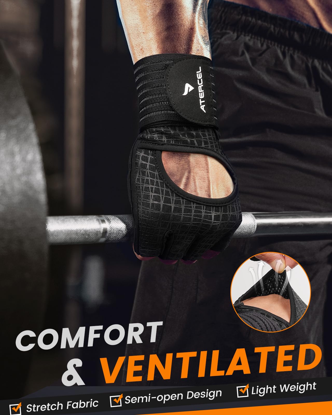 ATERCEL Gym Gloves for Men and Women, Workout Gloves with Wrist Support for Weight Lifting and Fitness