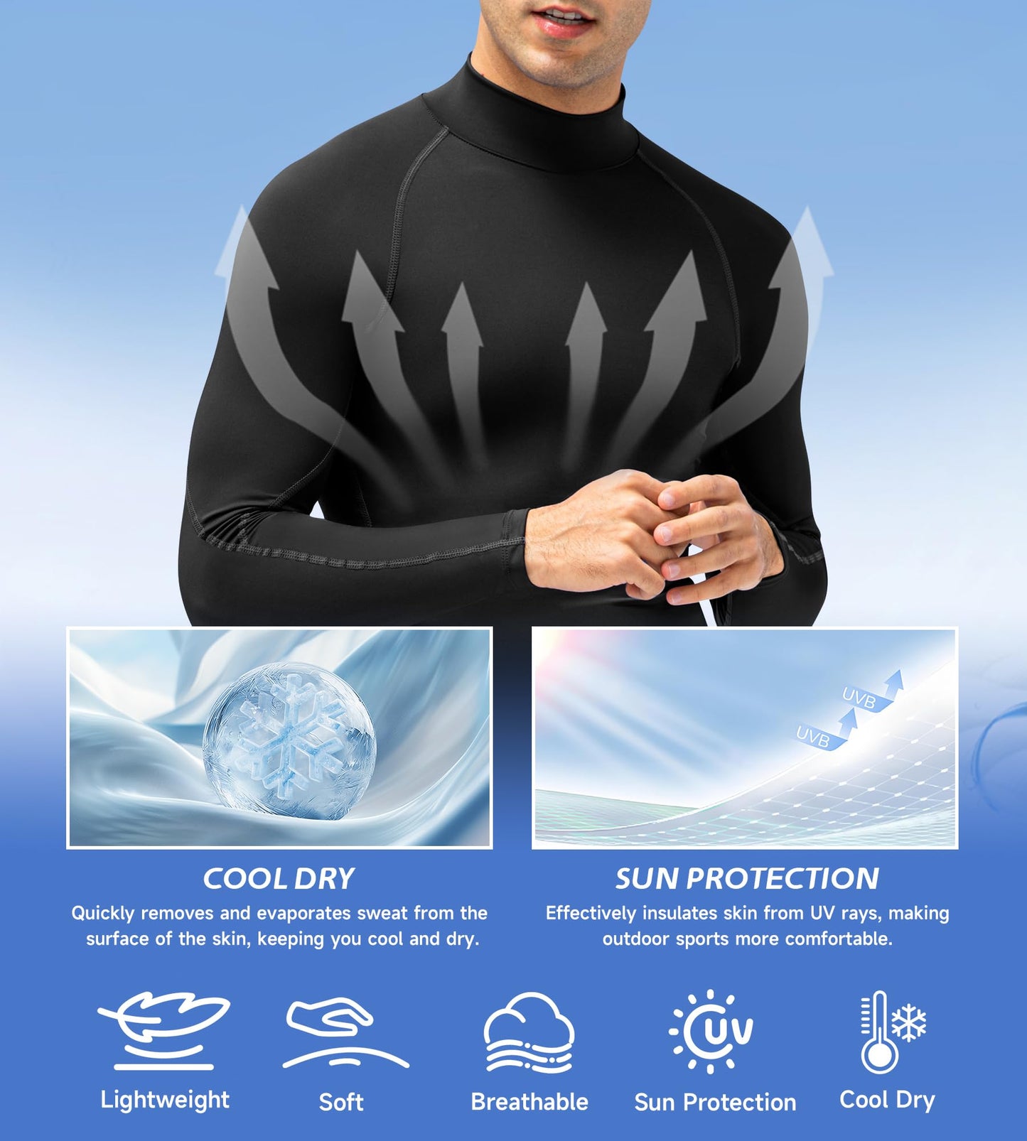 OVIYEGAIN Black Compression Shirt Men Long Sleeve Turtleneck Base Layer Tops Athletic Dry Fit Sports Running Gym Undershirts