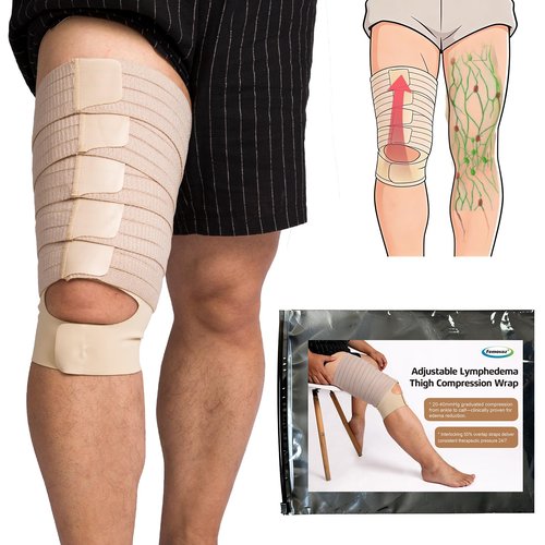 Femovaz® 1PC Thigh Compression Wrap + Compression Knee Kit | Relieves Swelling, Edema, Lipedema | Breathable | Anti-Slip | All-Day Comfort,L