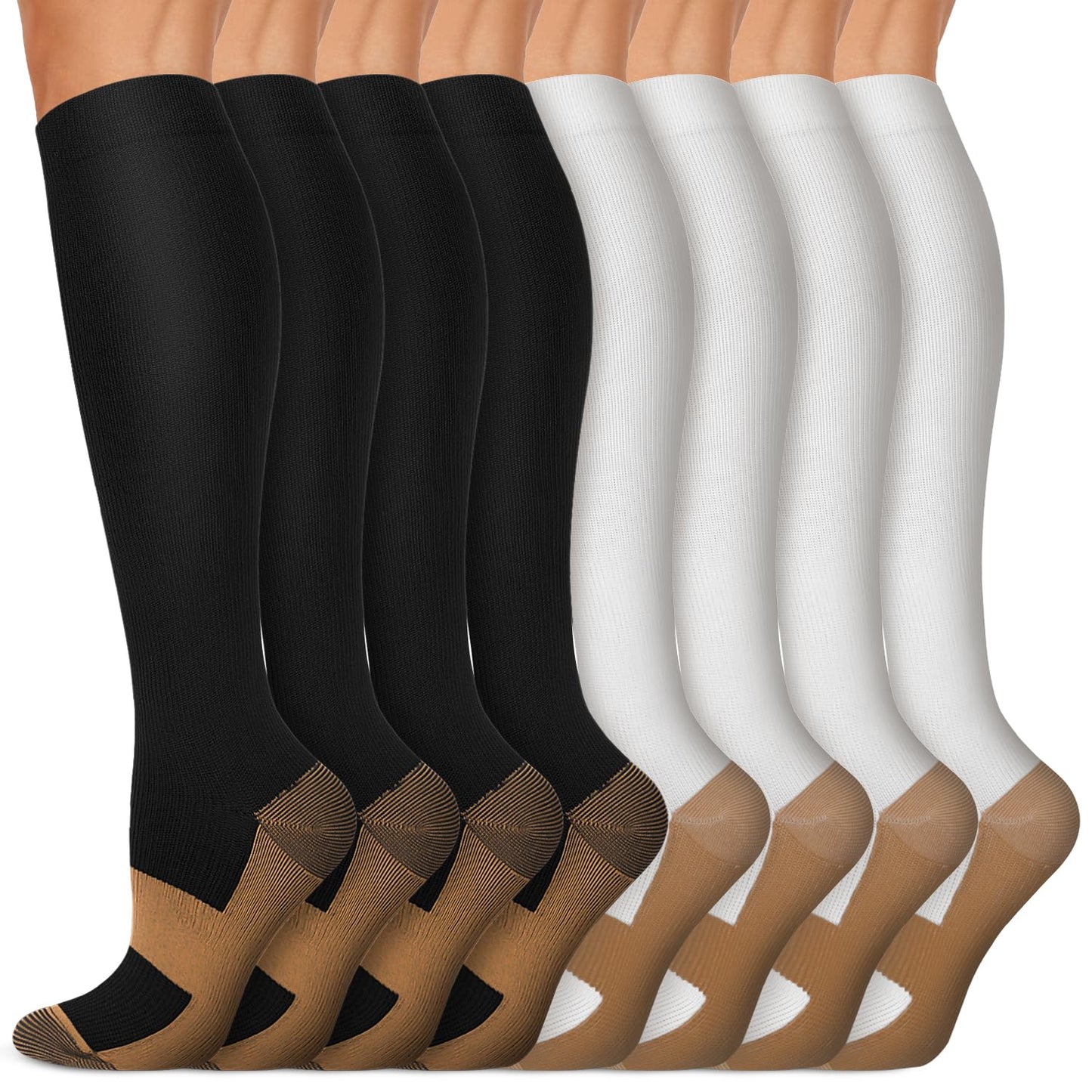 Copper Compression Socks 15-20 mmHg for Men & Women 8 Pairs – Circulation Support for Nurses, Travel, Running, Hiking, Soccer,Gift,Pregnant, Nurses(S/M)