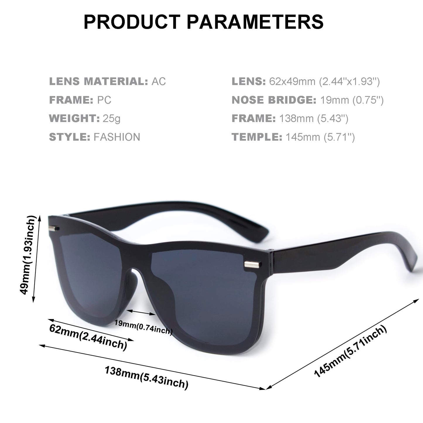 LOOVILEN 2 Pack One-Piece Mirror Lens Sunglasses - UV400 Protection Frameless Shades for Men & Women - Lightweight (62mm Wide) for Driving, Travel & Fashion Black Grey Silver
