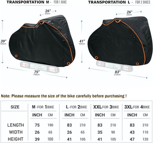 600D Oxford Cloth Bike Cover - Waterproof Outdoor Bicycle Protection | UV Resistant for Mountain/Road/Electric Bikes, 75L x 39W x 26H Inch (Black)