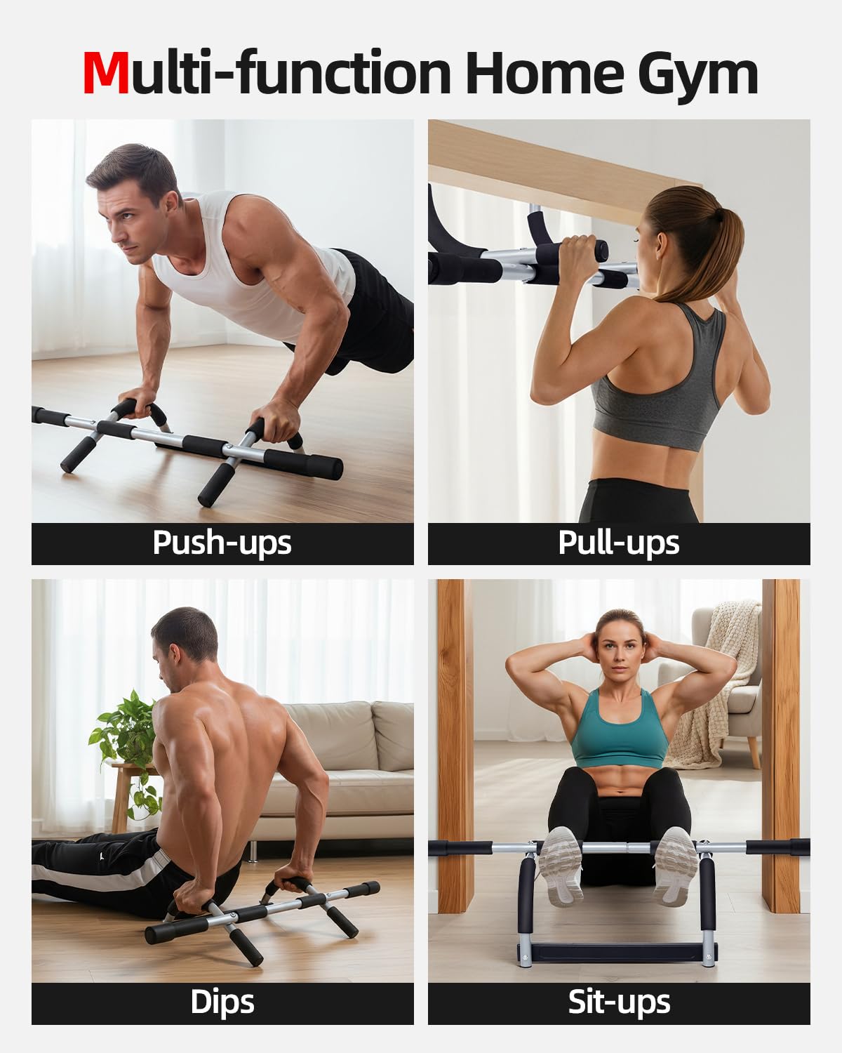 Abahub Home Pull Up Bar - Doorway Mount for Apartments | 265lb Heavy-Duty Strength Trainer | Multi-Grip Space Saver