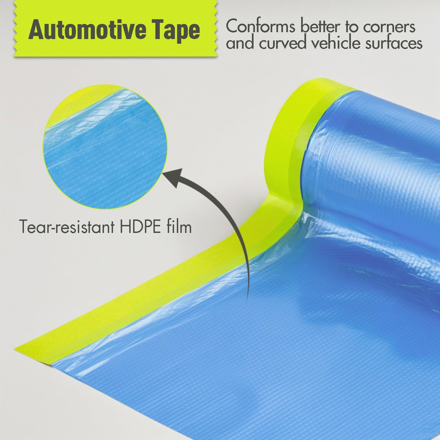 Pre-Taped Masking Film for Painting - 44" x 66' Painters Plastic Sheeting with Automotive Paint Tape and Drape for Covering Cars, Walls, Windows and Furniture Protection (1 Roll)