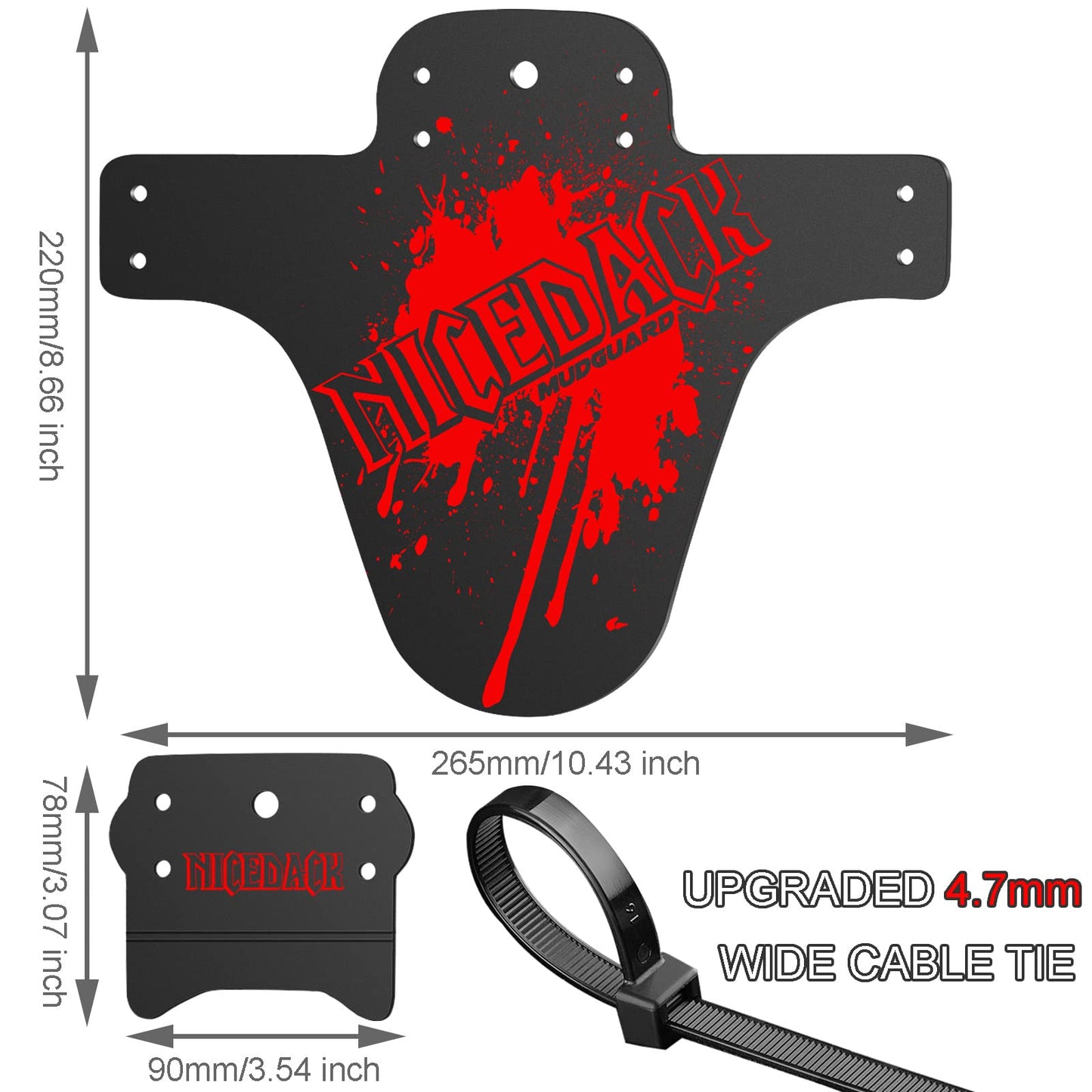 NICEDACK Mountian Bicycle Fender, 2PCS MTB Mud Guard, Front and Rear Bike Fender，Bike Mudguard Fits 26", 27.5", 29" Suitable for Bicycles (Fat Bike Wheel and Children Bicycle) (red)