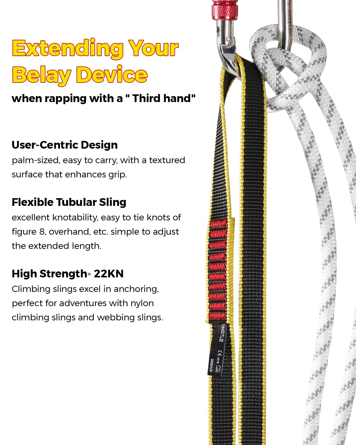 KINGTLE 20MM Nylon Climbing Sling Runner 22kN CE1019/EN566 UIAA Certified,Rock Climbing Webbing Straps for Rock Climbing,Mountaineering, Rappelling,6PCS