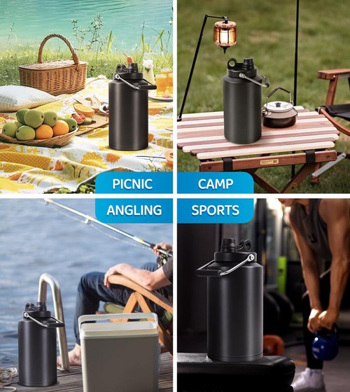 GAGANIU Spout Lid for Hydro Flask Wide Mouth Sport Water Bottles, Replacement Lids for 128oz Wide Mouth Insulated Bottles with Handle Easy to Carry (Black)