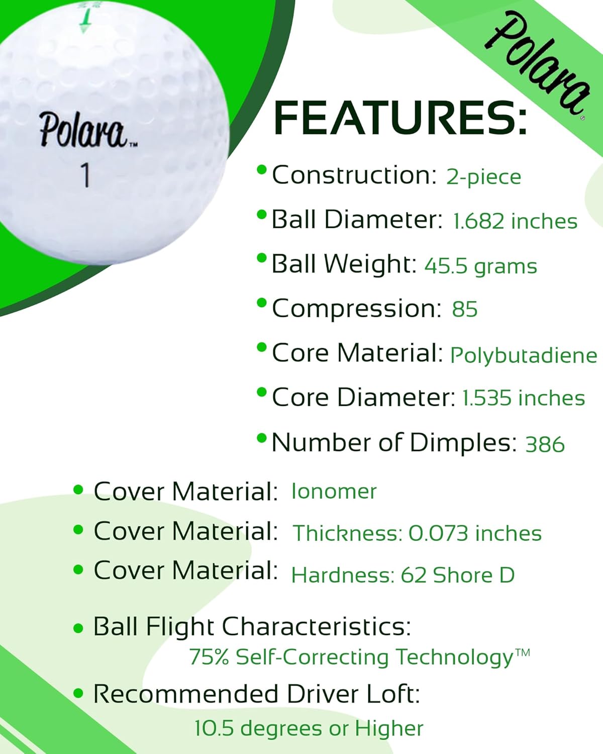 Polara Self-Correcting Golf Balls - High-Performance Anti-Slice & Hook Correction | Soft Feel & Maximum Distance
