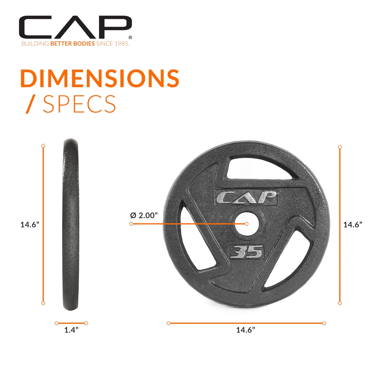 CAP Barbell 35 LB Cast Iron Olympic 2-Inch Grip Weight Plate - Single | Black
