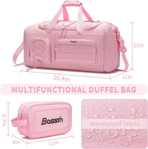Bosstin Gym Bag - 45L Travel Duffle for Men & Women | Sports Backpack with Shoe Compartment - Pink