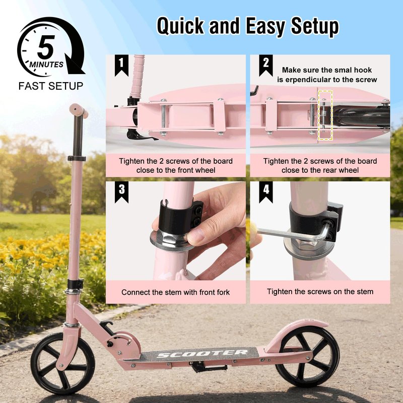 Scooter for Age 6+, with Carry Straps, Folding Kick Scooters for Kids 8-12,Teens, Adults up to 250Lbs,3 Adjustable Height, Rear Brake, Wide Antislip Deck, Lightweight Scooter for Boys Girls
