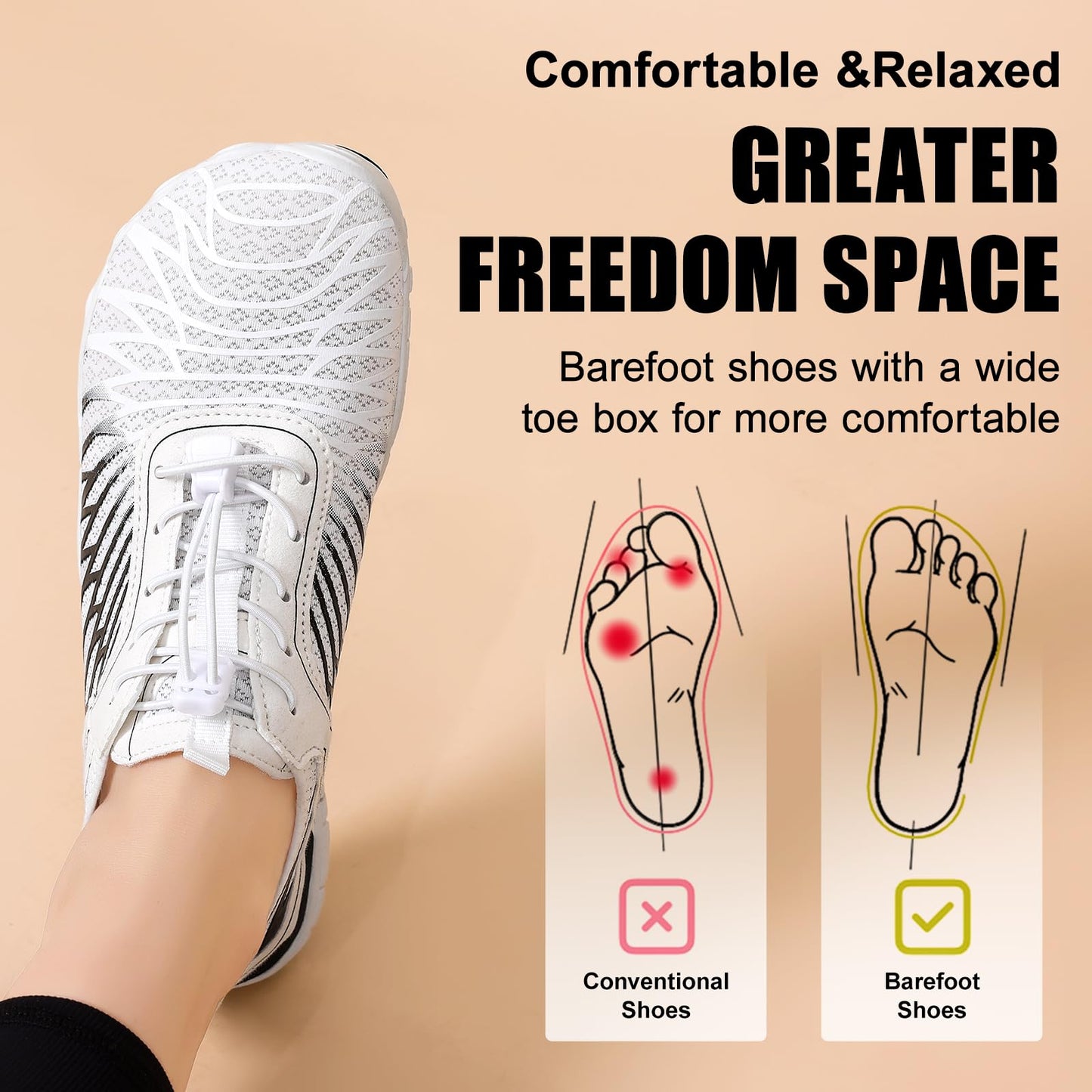 RUFONE Hike Barefoot Shoes for Women Men Breathable & Non-Slip Athletic Footwear Wide Toe Water Shoes,Designed for Walking,Running&Swimming White