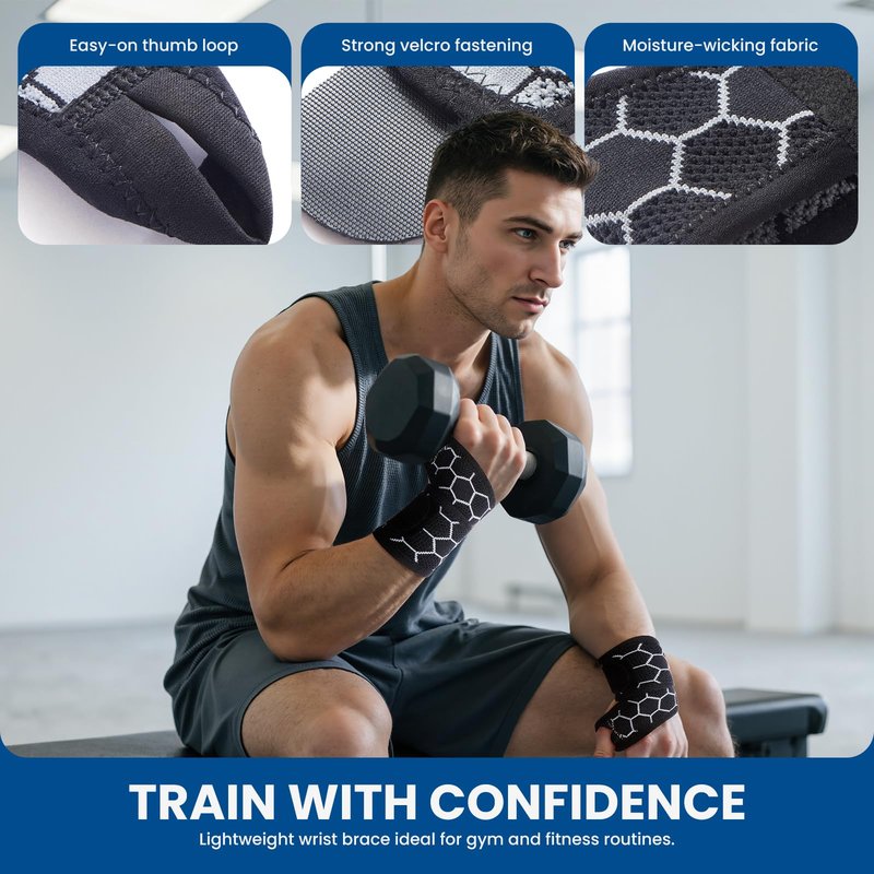 RllyGrt Adjustable Wrist Support Brace - Breathable Wrist Wraps for Carpal Tunnel, Tendonitis, Pain Relief, Workout and Daily Use - Unisex, One Size Fits All (Black), 1 Pack
