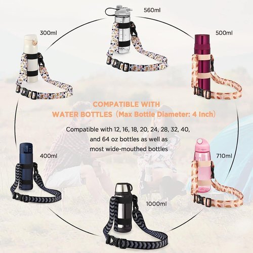 EasyAcc Water Bottle Holder Strap - Universal Fit for Owala FreeSip, Hydro Flask, Yeti | Includes Carabiner for Travel